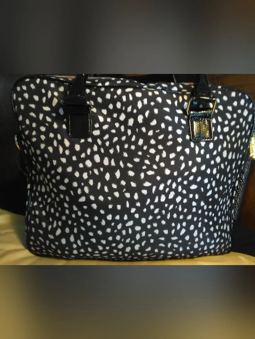 LK. NEW BETSEY JOHNSON LAPTOP BAG Black & White Spotted & PINK TRIM GRAFFITI